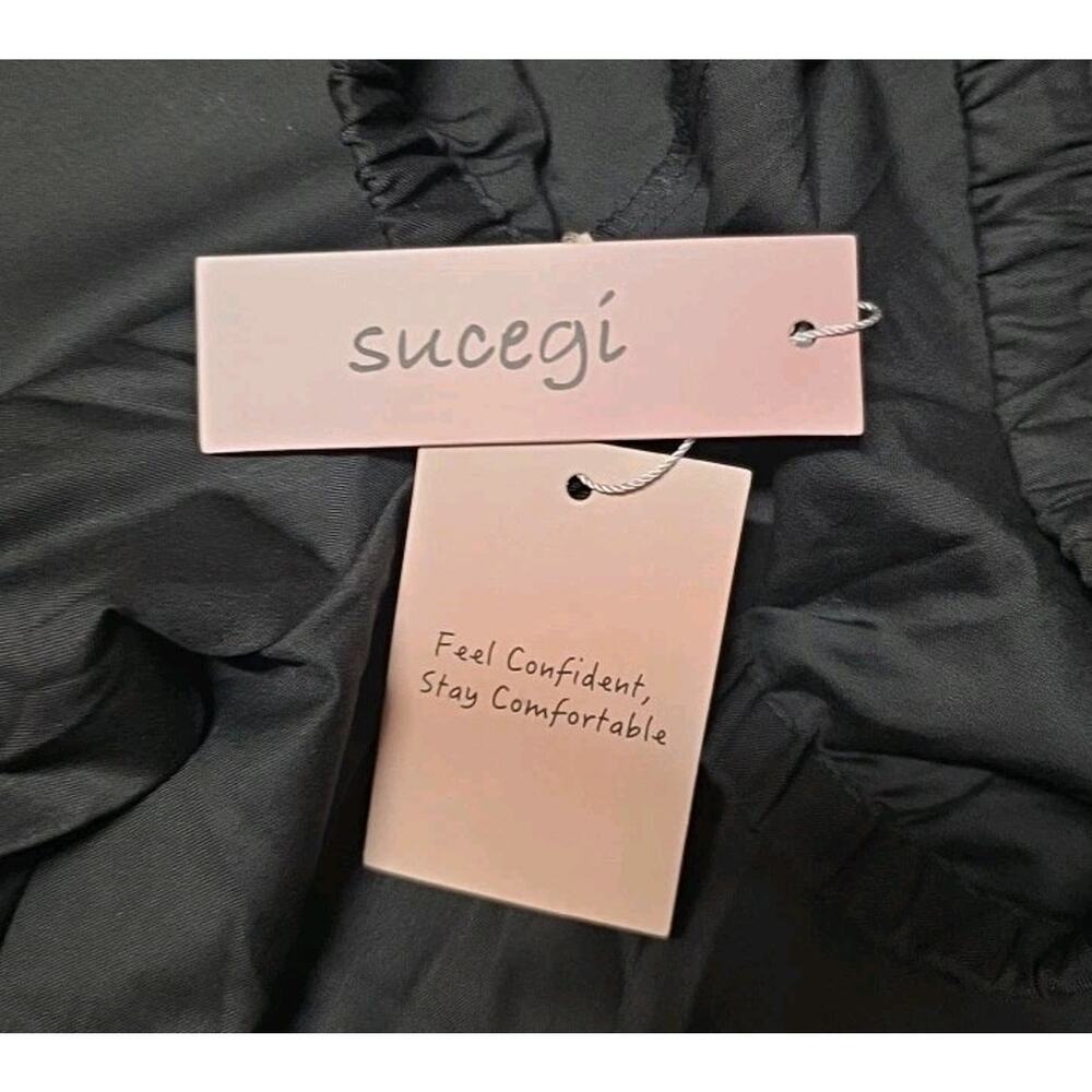 Sucegi Black Wide Leg Pants Large High Waisted Lounge Pajama Palazzo Trousers L - Picture 5 of 7